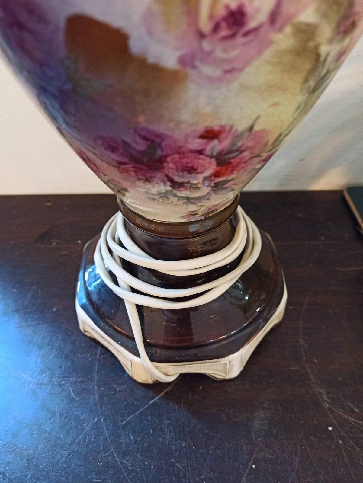 photo for sale Tall Table Lamp In The Style Of Royal Crown Derby. Good Condition. Possibly Converted To Electric Lamp.