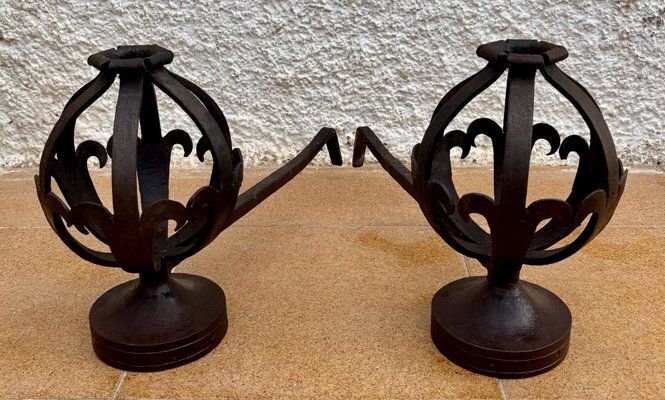 Mid Century Modernist Spanish Wrought Iron Couple Andirons, 1950s, Set Of 2 photo buy