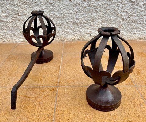 1081.0 Mid Century Modernist Spanish Wrought Iron Couple Andirons, 1950s, Set Of 2 photo