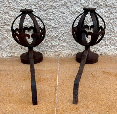 photo buy Mid Century Modernist Spanish Wrought Iron Couple Andirons, 1950s, Set Of 2