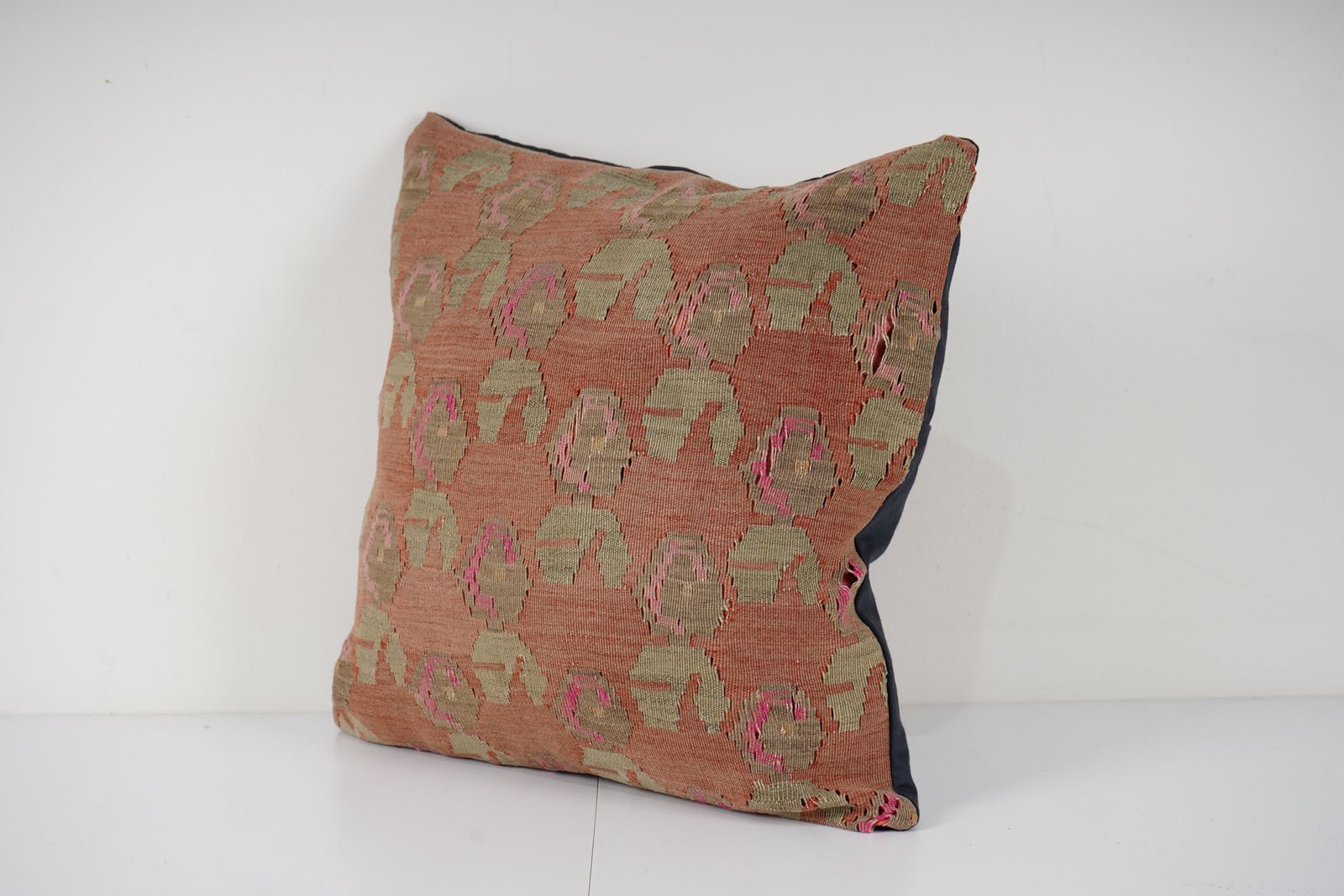 Turkish Kars Kilim Pillow Cover, Tribal Design Anatolian Cushion Cover, Old Pale Rug Lumbar Throw photo furniture
