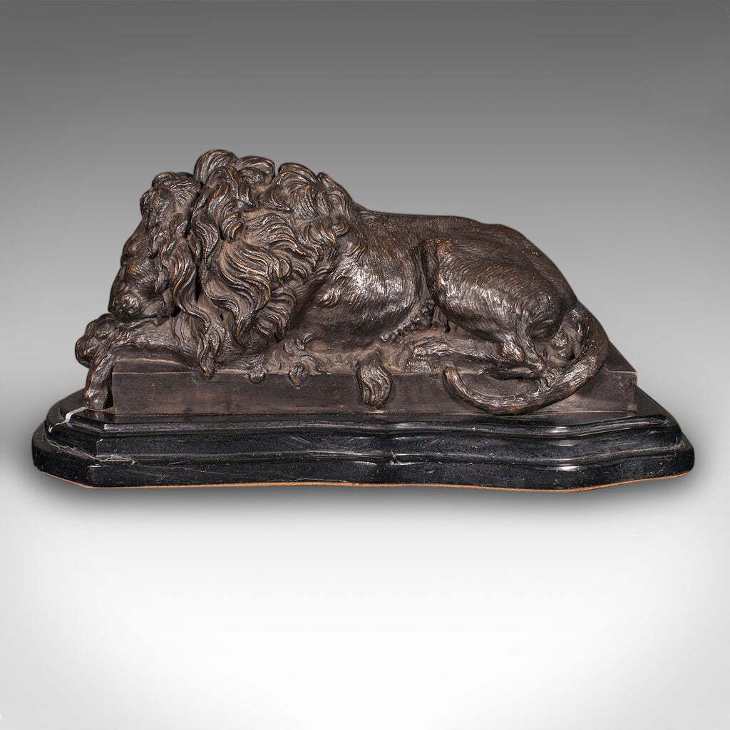 Vintage Recumbent Lion French Bronze Marble After Canova Mid 20th Century photo furniture