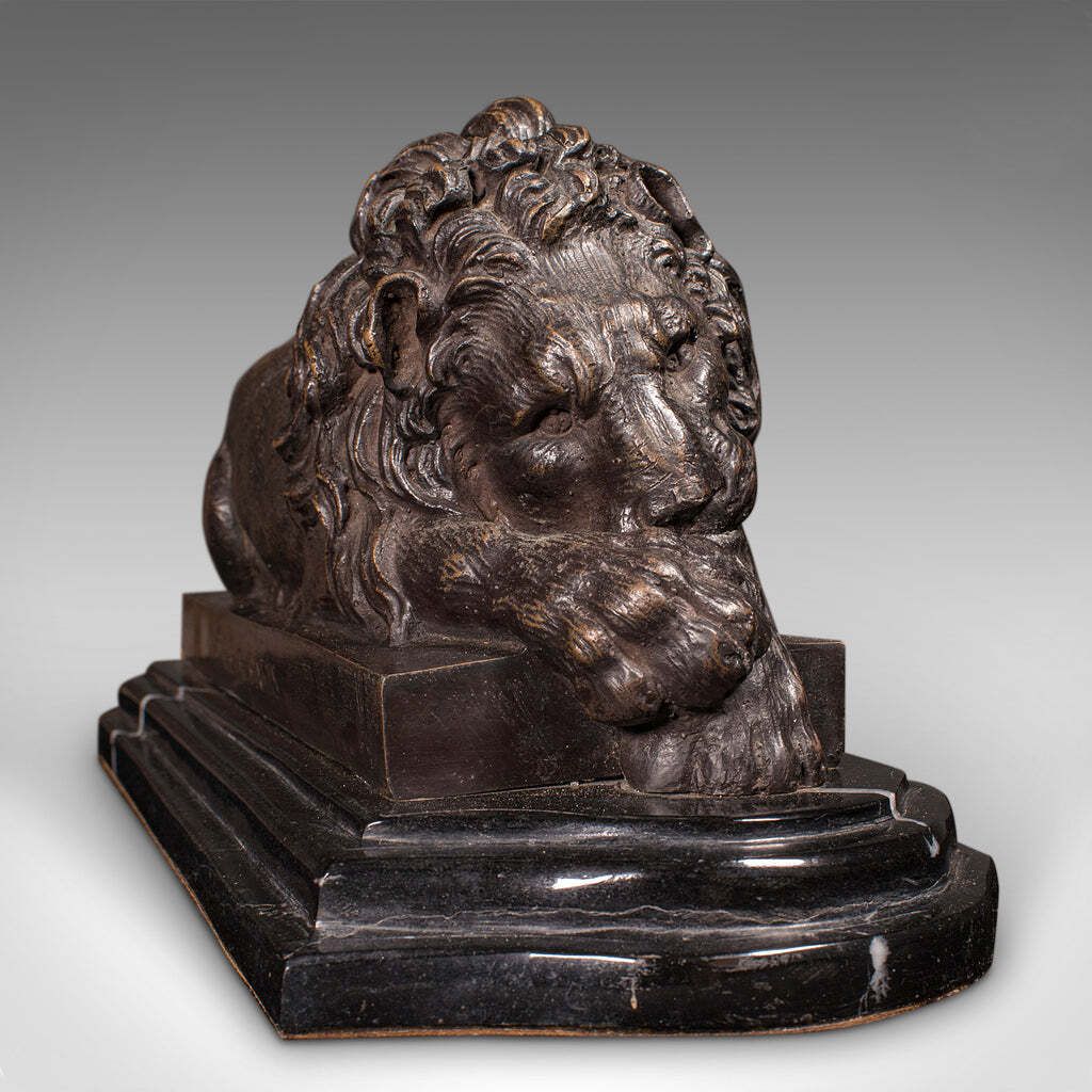 Vintage Recumbent Lion French Bronze Marble After Canova Mid 20th Century photo vintage