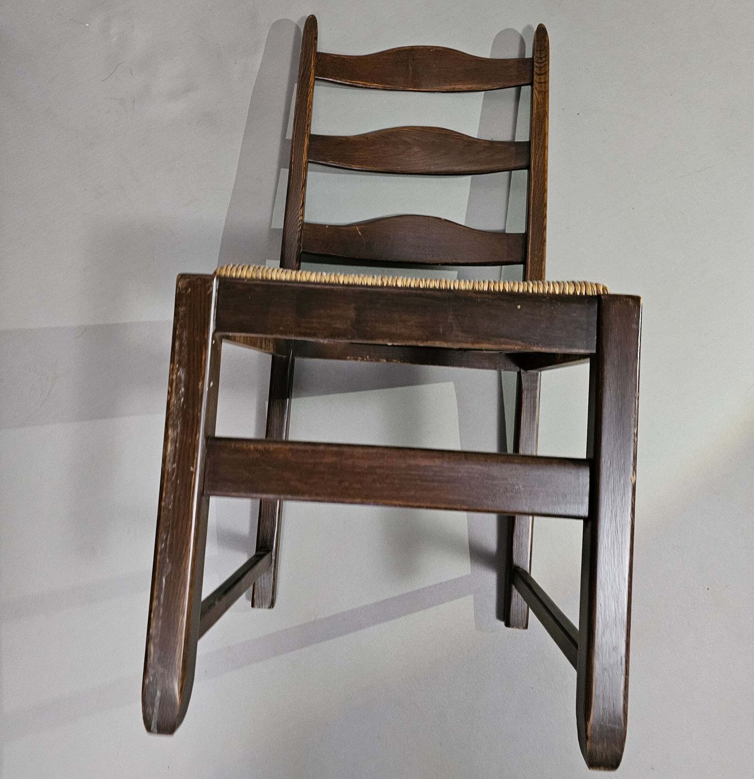Set Of 2 Oak , Rustic, Farmhouse, Ladderback Dining Chairs With Rush Seats photo buy