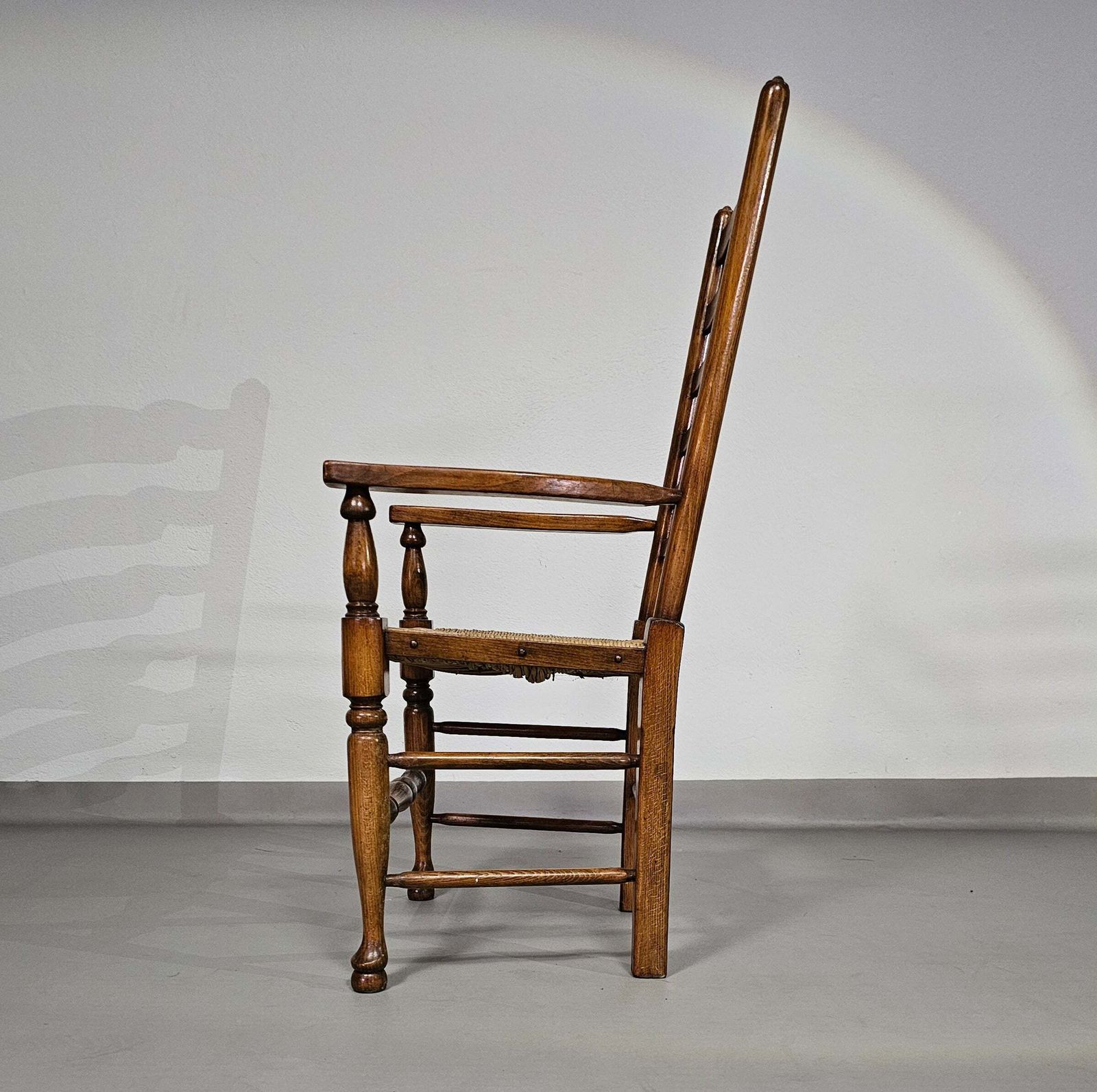 Set Of 4 Oak, Rustic, Farmhouse, Ladderback Dining Chairs With Rush Seats 1960s photo 1269.0