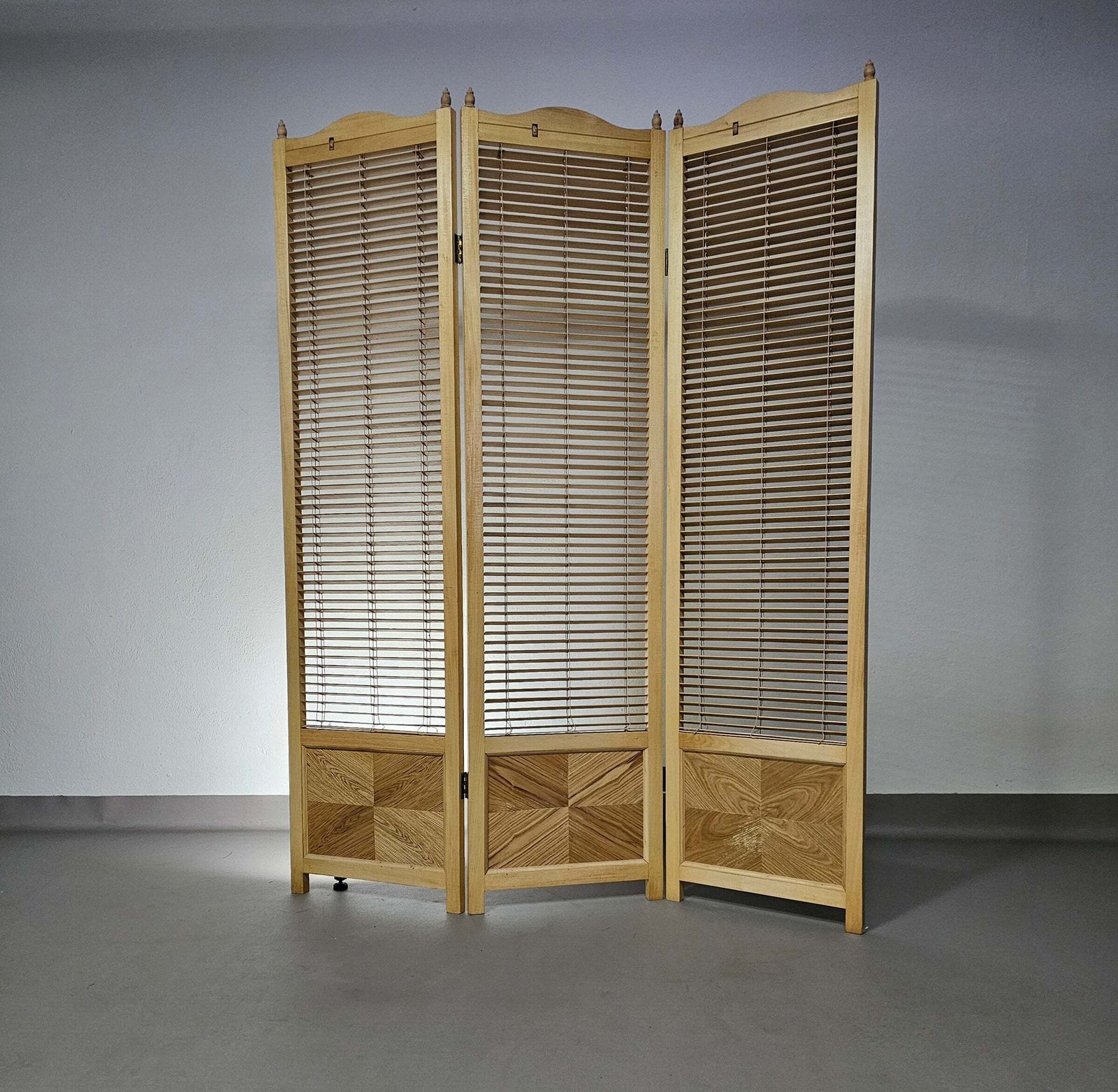 Room Divider French Blonde Beech Louvered Screen Room Divider, 1960s photo furniture