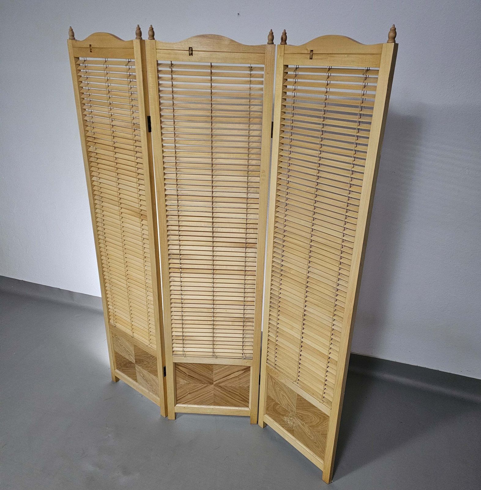 Room Divider French Blonde Beech Louvered Screen Room Divider, 1960s photo vinterior