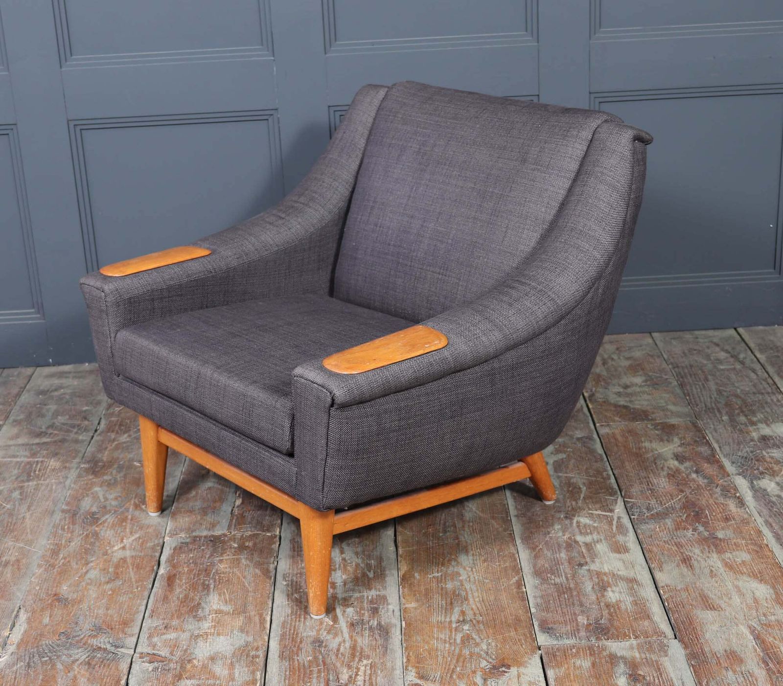 photo furniture Mid Century Modern Danish Armchair With Oak Arm Rests, C. 1960s