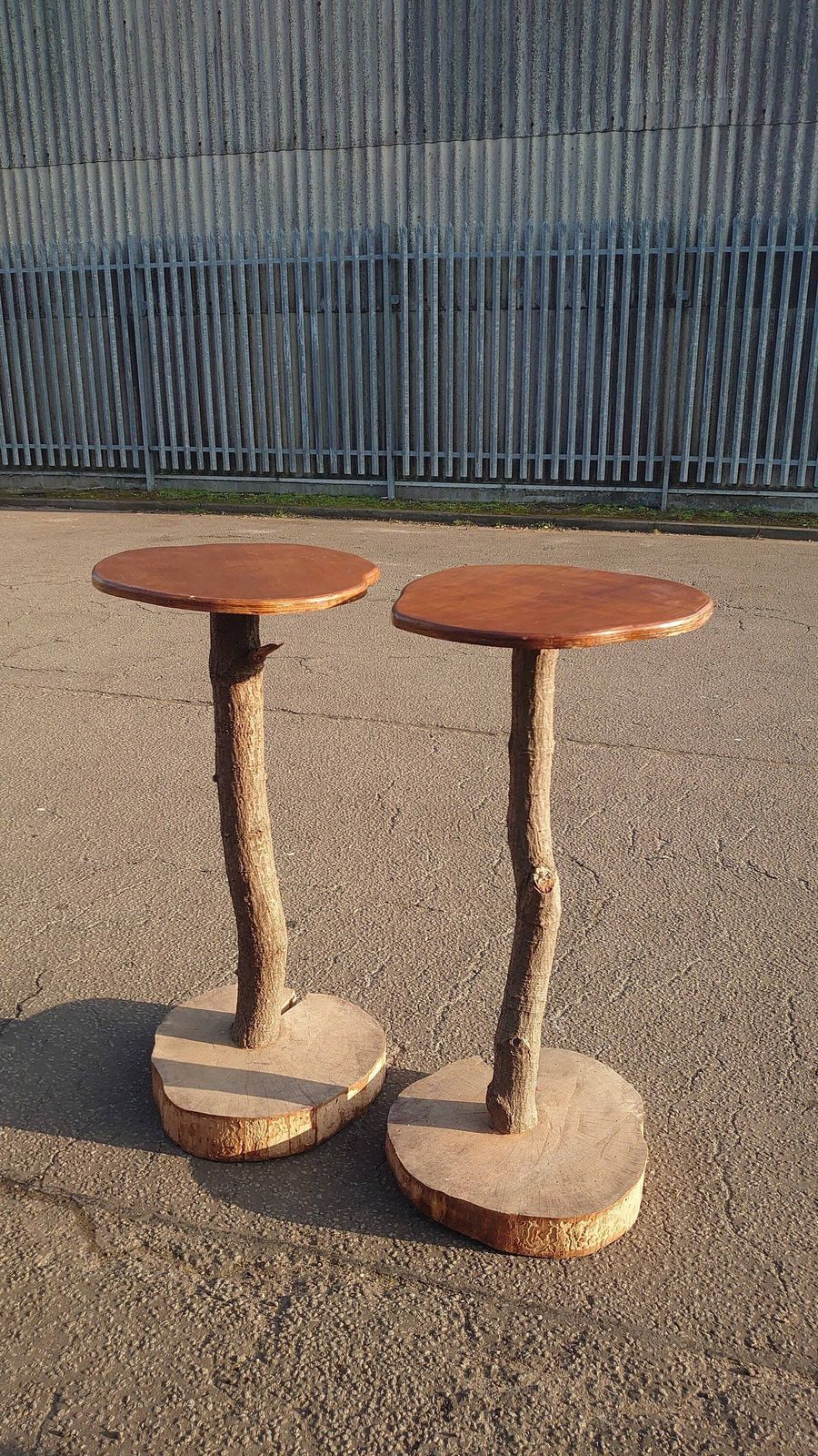 Two Handmade Wooden Bar Tables   1.2m Tall   Good To Very Good Condition   Unique Find! photo furniture