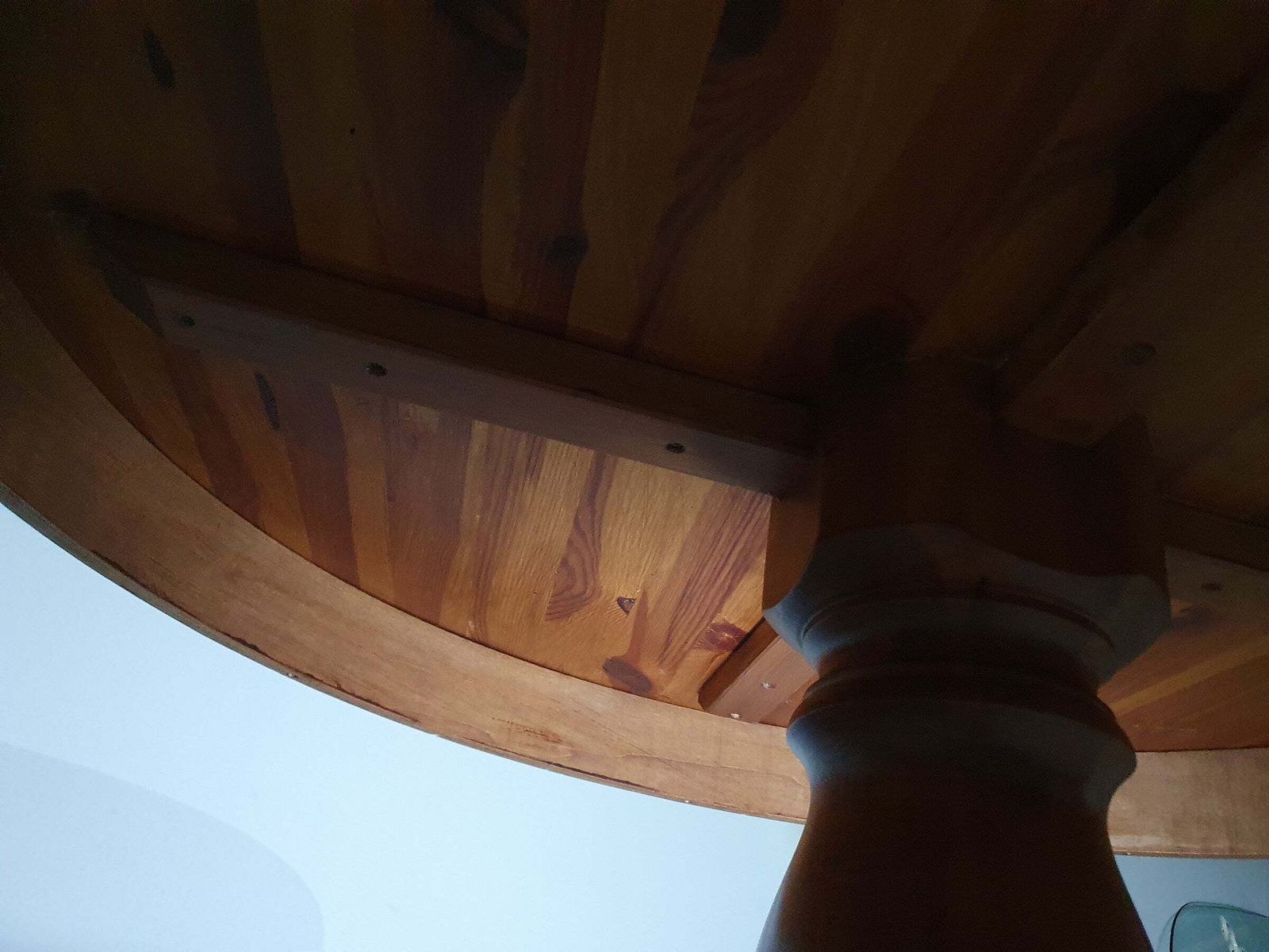 photo buy 70s Pine Wood Dining Table / Wood Column Leg Table In 4 Leg Design With Round Top Width 125 Cm Height 75 Cm