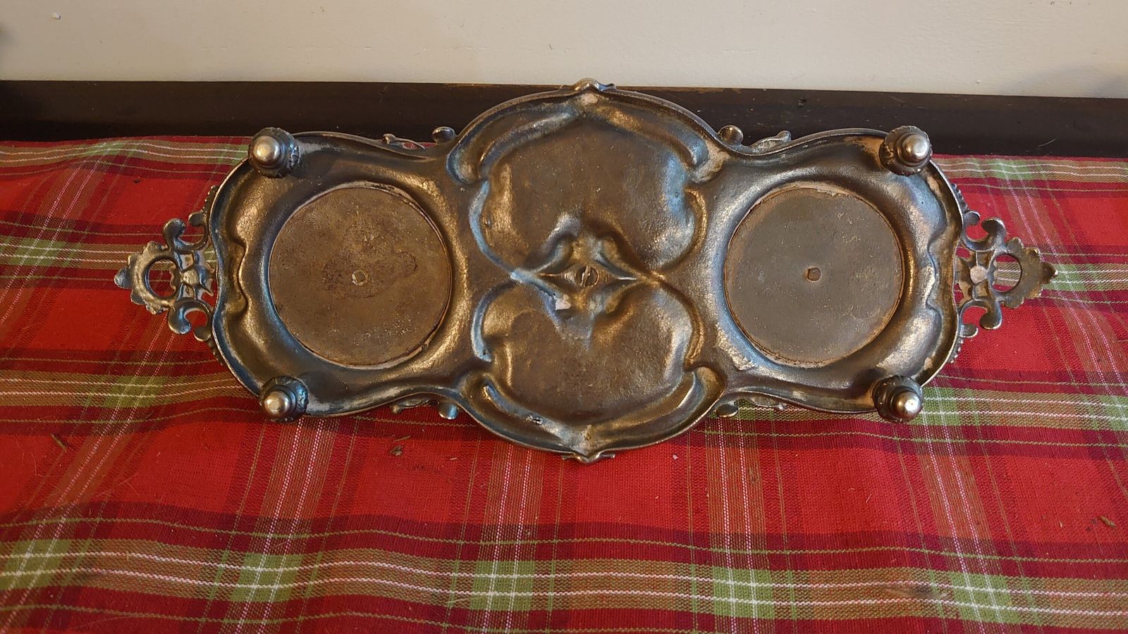 Twin Victorian Pot Plated Inkstand   Very Heavy And Sturdy   Complete With Original Glass Liners photo vintage