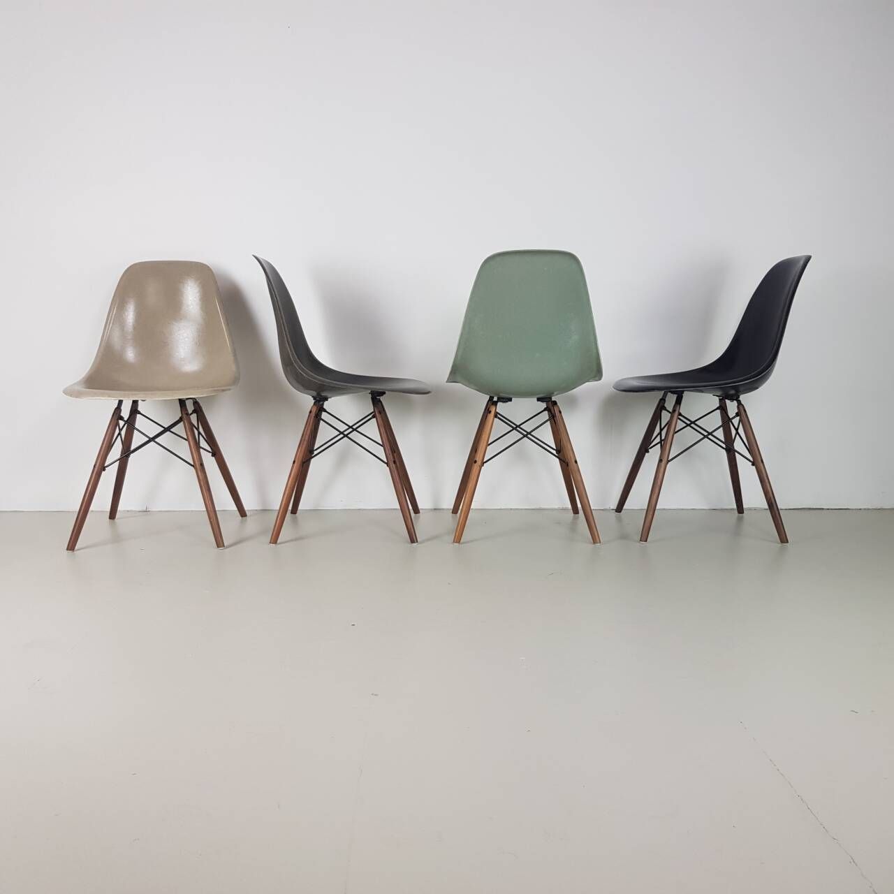 Herman Miller Eames Dsw Chairs In Light Greige / Elephant Gray / Seafoam Green / Black photo furniture