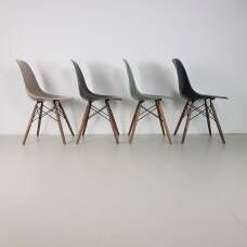 Herman Miller Eames Dsw Chairs In Light Greige / Elephant Gray / Seafoam Green / Black photo vintage