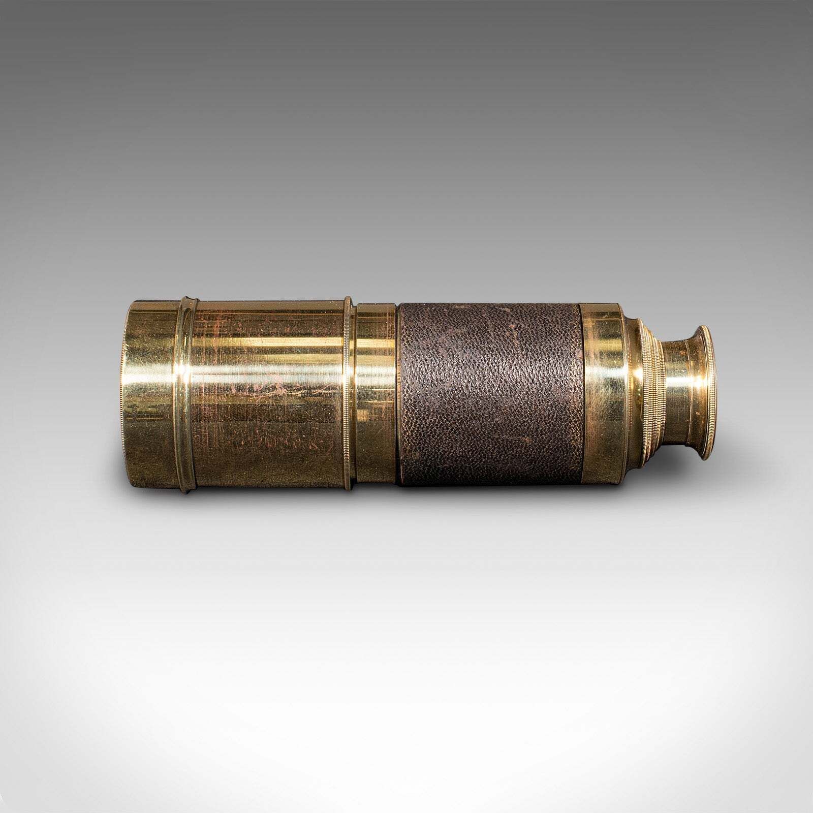 Antique Telescope, English, 6 Draw, Brass, Leather, Terrestrial, Victorian, 1860 photo for sale