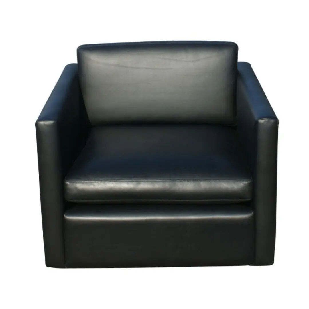 Black Leather Sofa And 4 X Cube Club Chairs Designed For Knoll. Charles Pfister Designed This Perfectly Proportioned Lounge Collection In 1971 photo 9498.0