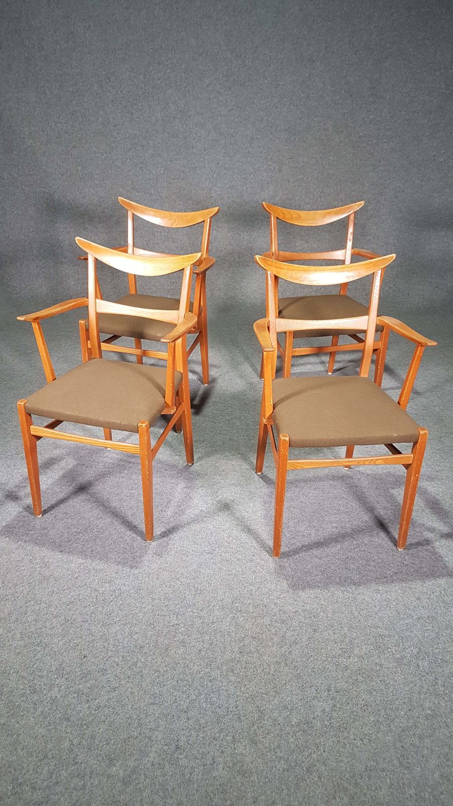 Set Of 4 Dutch Wooden Dining Armchairs In Danish Style. 1950s photo for sale