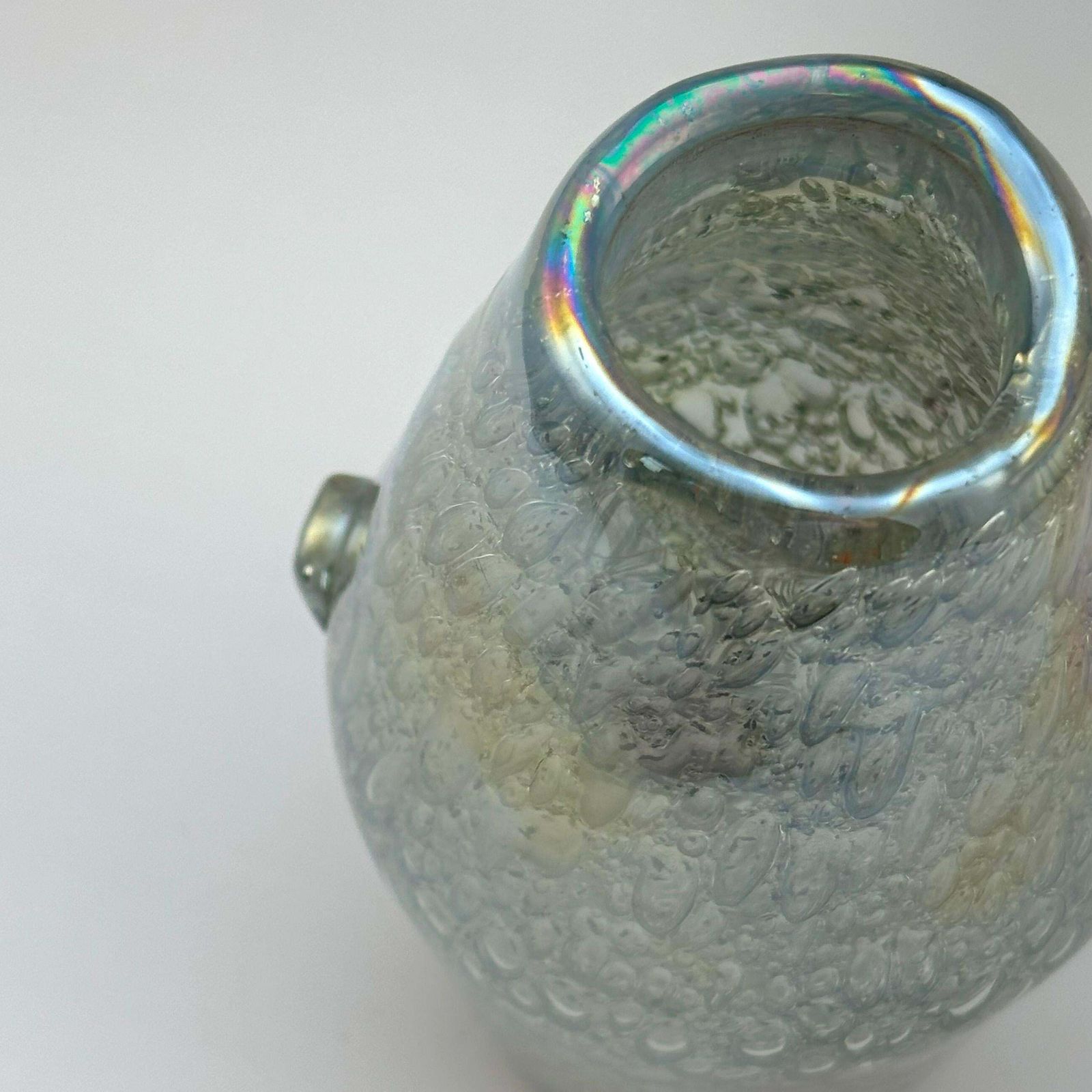 Iridescent Murano Style Freeform Glass Vase With Efeso Bubble Effect Circa 1970s photo vintage
