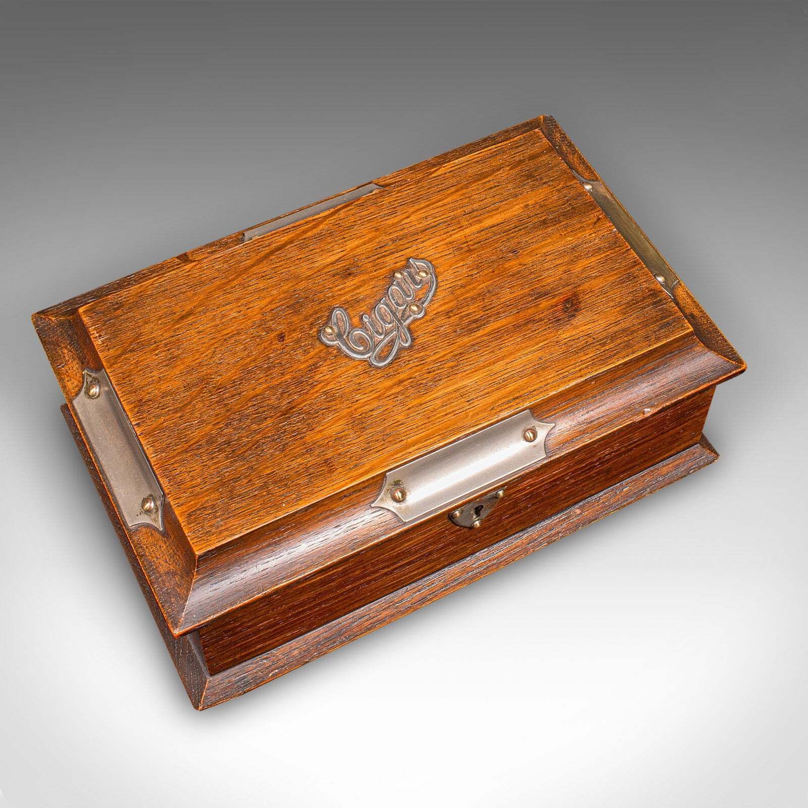 Antique Cigar Case, English, Oak, Cedar, Desktop Humidor, Edwardian, Circa 1910 photo buy