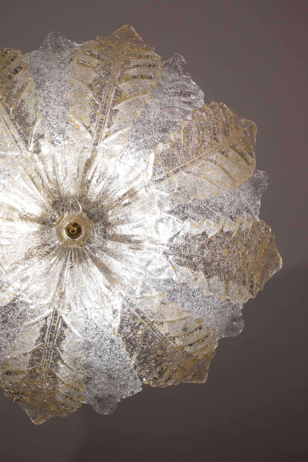 Murano Glass Gold And Transparent Leaves Chandelier Or Flush Mount, 1970s photo 1583.0