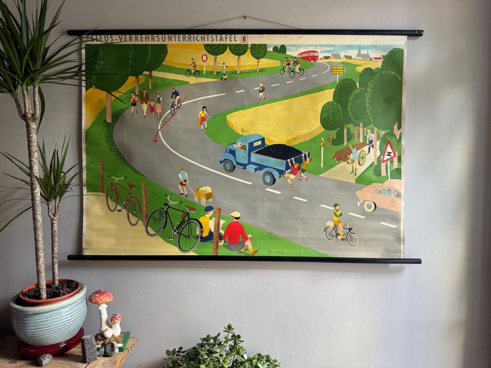Rare Traffic Lessons 6 School Chart 1950s Road Safety Rural Roads Germany photo furniture