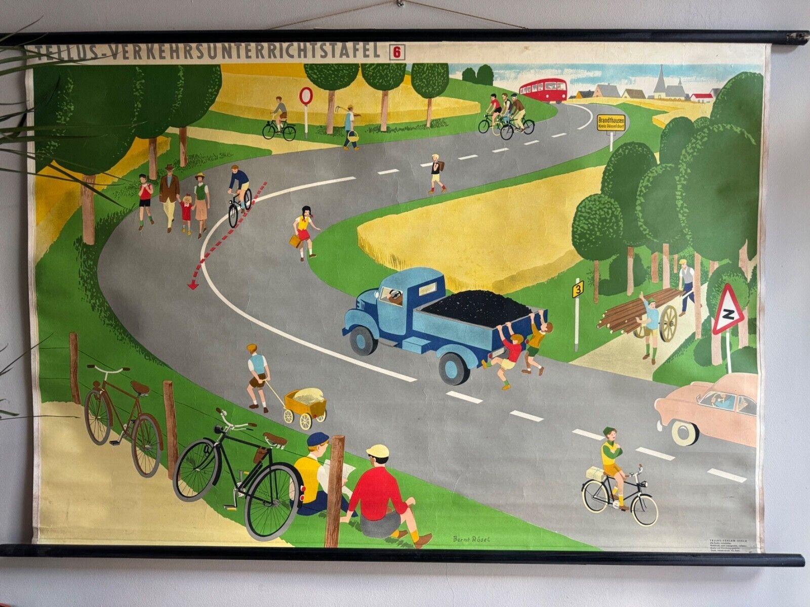 Rare Traffic Lessons 6 School Chart 1950s Road Safety Rural Roads Germany photo for sale