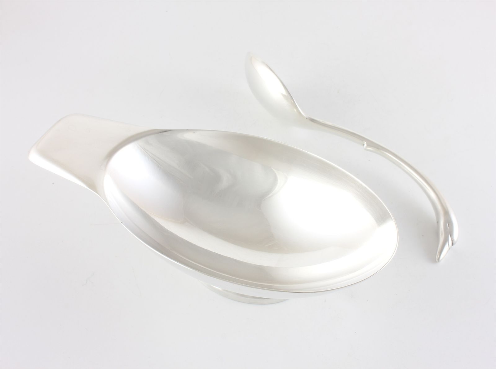 photo for sale Silver Plate Christofle Swan Sauce Boat. French Gravy Sauciere & Spoon.