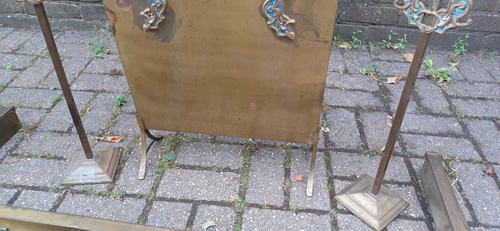 Antique Brass Art Nouveau Fireplace Companion Set Fire Guard Fender And Tool Holders Vintage Hearth Accessories photo Home Fixtures