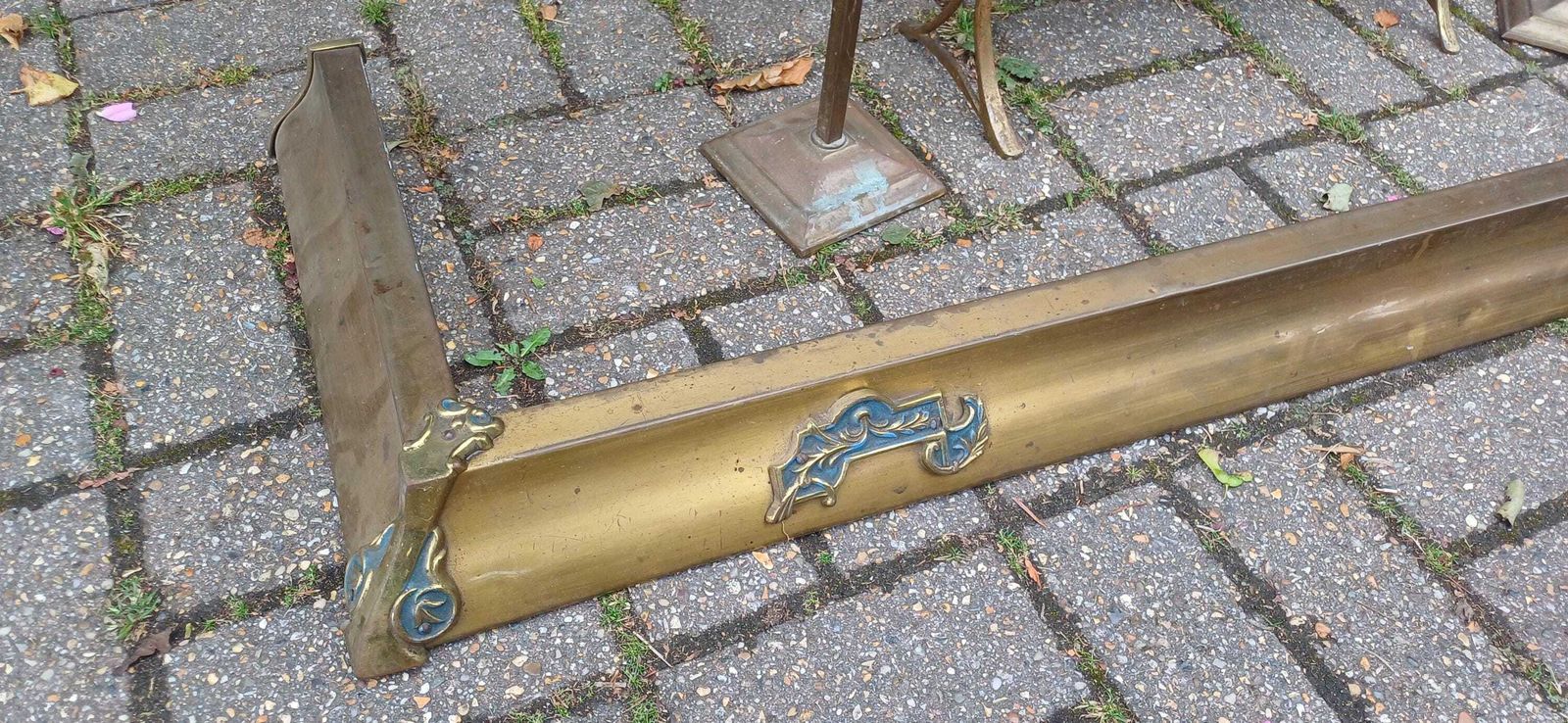Antique Brass Art Nouveau Fireplace Companion Set Fire Guard Fender And Tool Holders Vintage Hearth Accessories photo buy