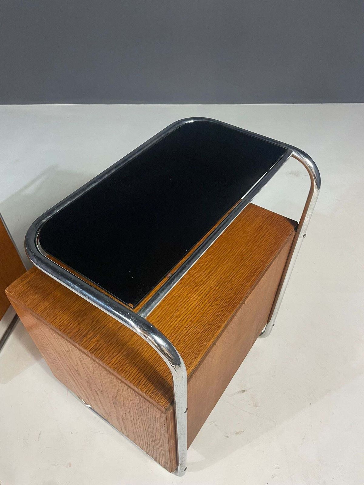 photo furniture Renovated Bauhaus Style Chrome And Oak Nightstands By Kovona, Czechoslovakia, 1950s