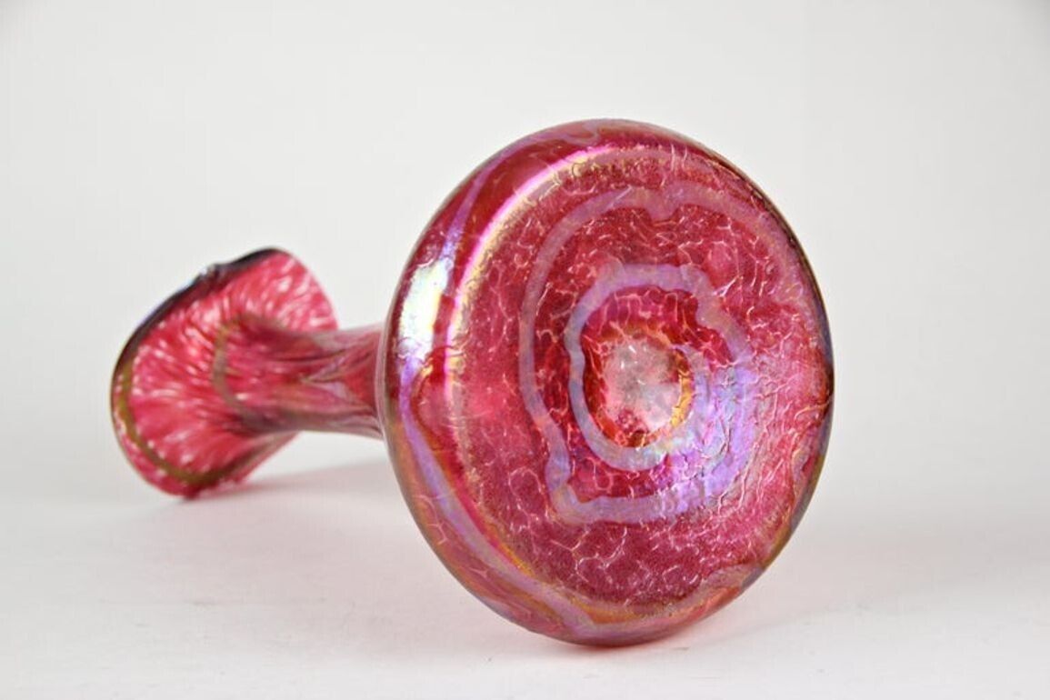 Art Nouveau Red Glass Vase By Fritz Heckert "Jack In The Pulpit", Cz Circa 1901 photo vintage