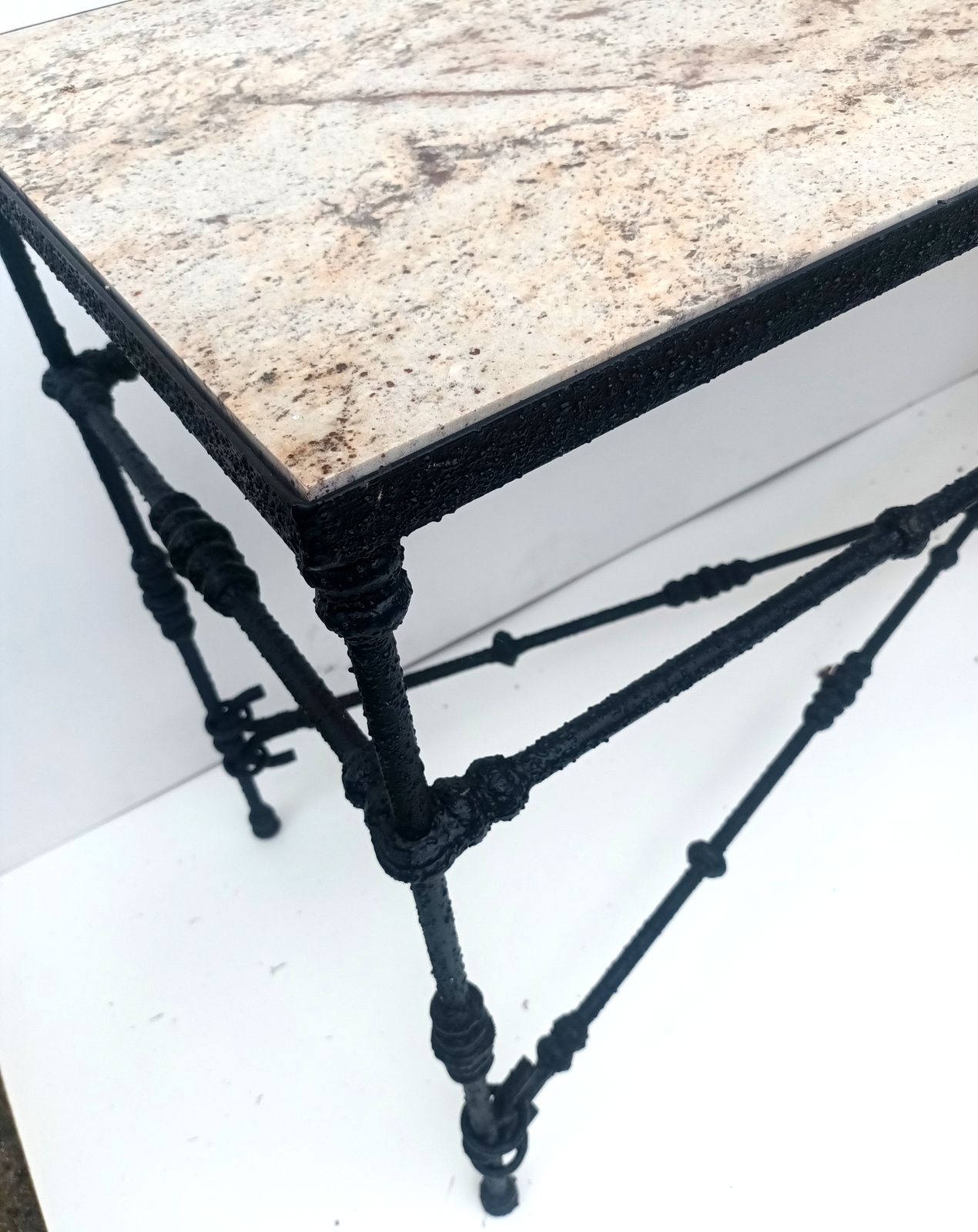Table In The Style Of Giacometti. Wrought Iron And Granite photo for sale