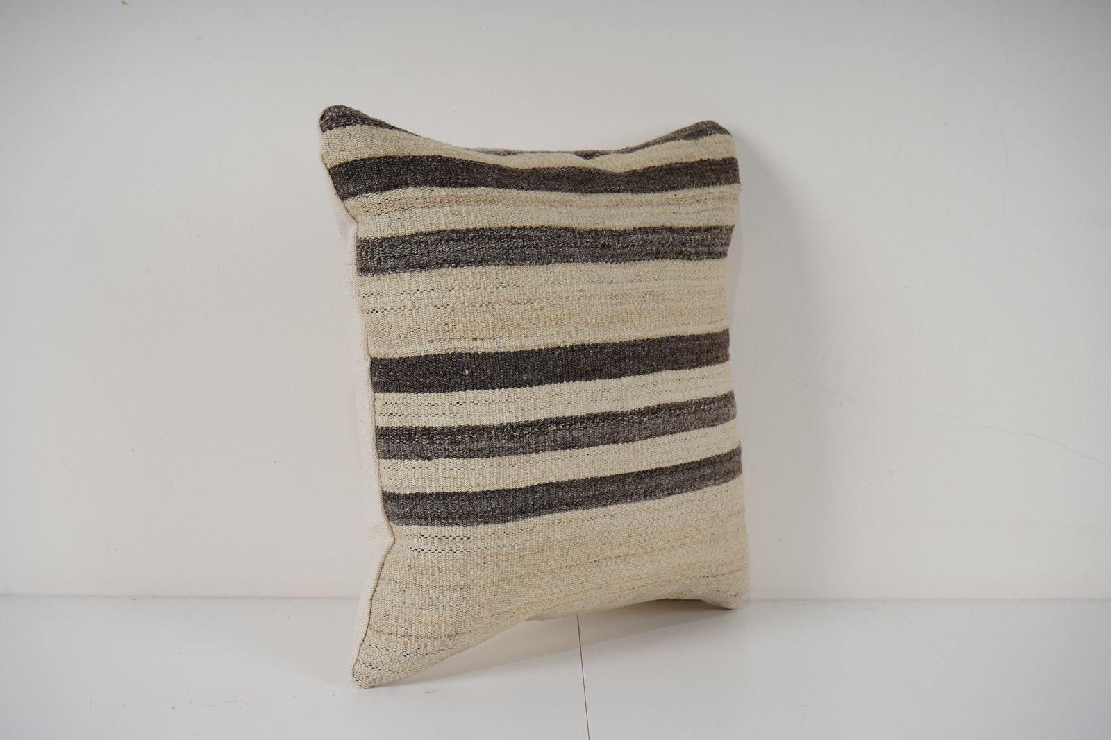 Striped Kilim Pillow, Vintage Turkish Hemp Covers, White Striped Anatolian Cushions For Boho Living, Gift For Home photo for sale