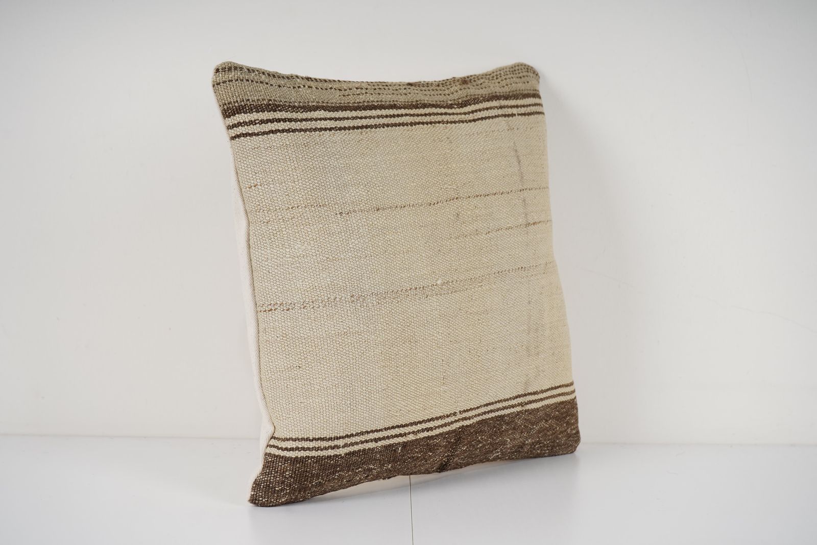Turkish Hemp Kilim Pillow Cover – Traditional Anatolian Striped Decorative Square Cushion Case photo Textiles
