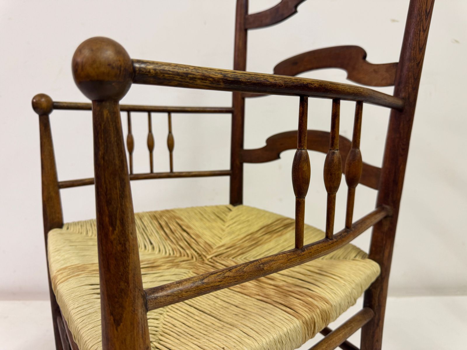 photo vinterior Arts And Crafts Armchair In Elm Possibly For Liberty & Co