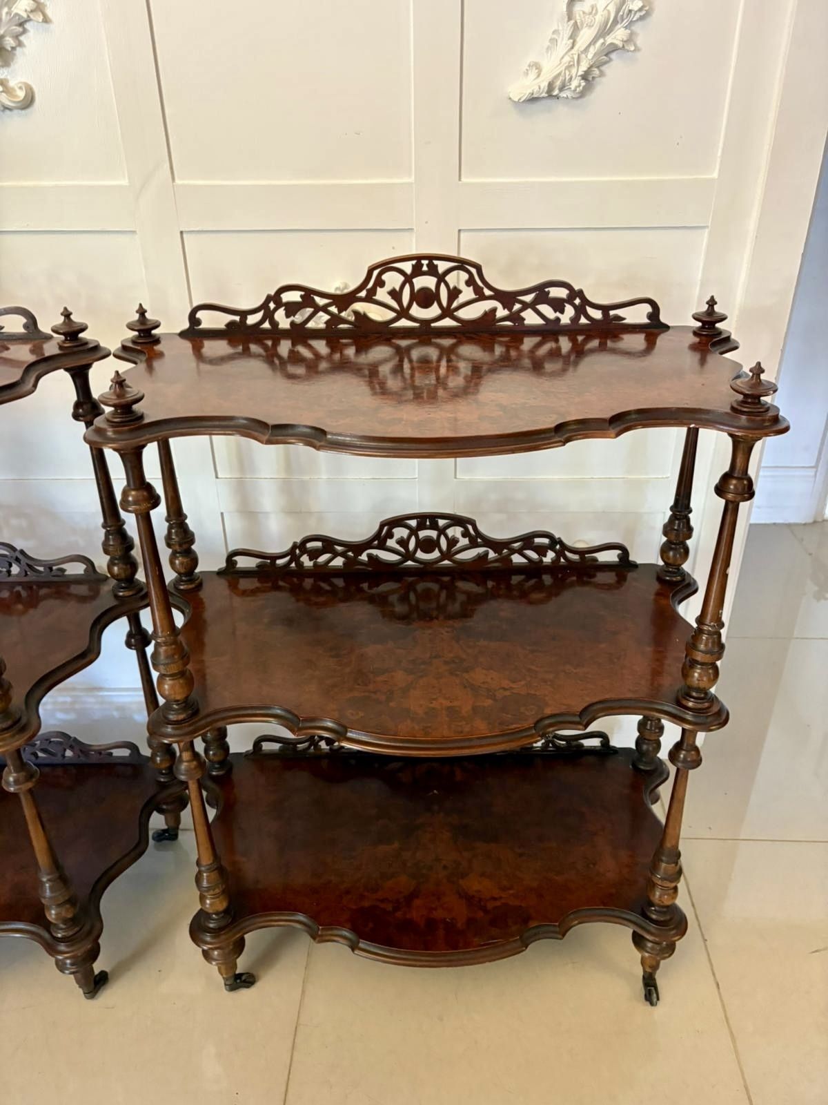 Unusual Pair Of Antique 19th Century Quality Burr Walnut Whatnots photo buy