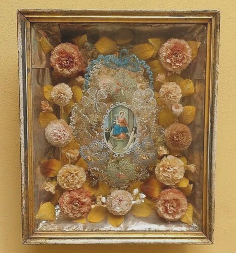 Large Devotional Teak 19th Century Italy Flowers And Beads Madonna Del Rosario photo furniture