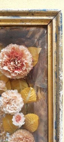 Large Devotional Teak 19th Century Italy Flowers And Beads Madonna Del Rosario photo buy