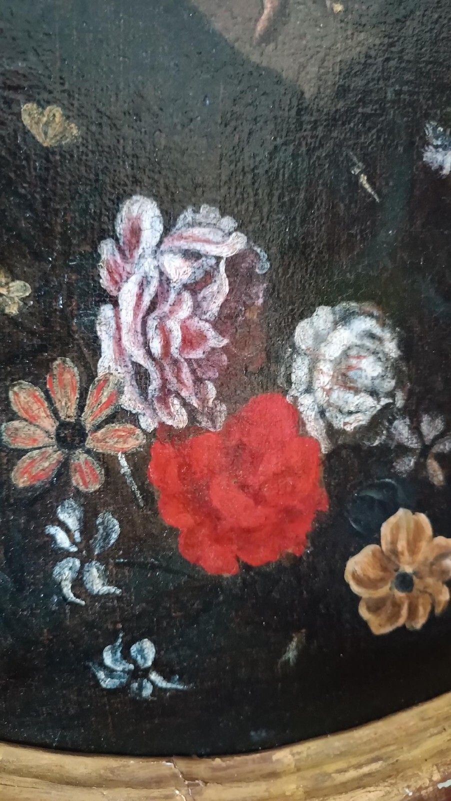 photo furniture Oil On Antique Canvas, Italian School, Madonna With Child On Garland Of Flowers