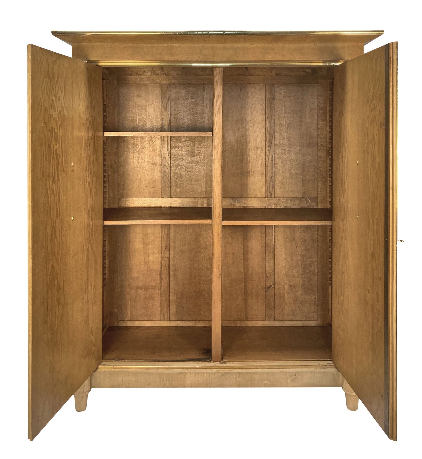 A Large Swedish Empire Revival Cupboard In Bleached Birds Eye Maple & Brass photo vintage