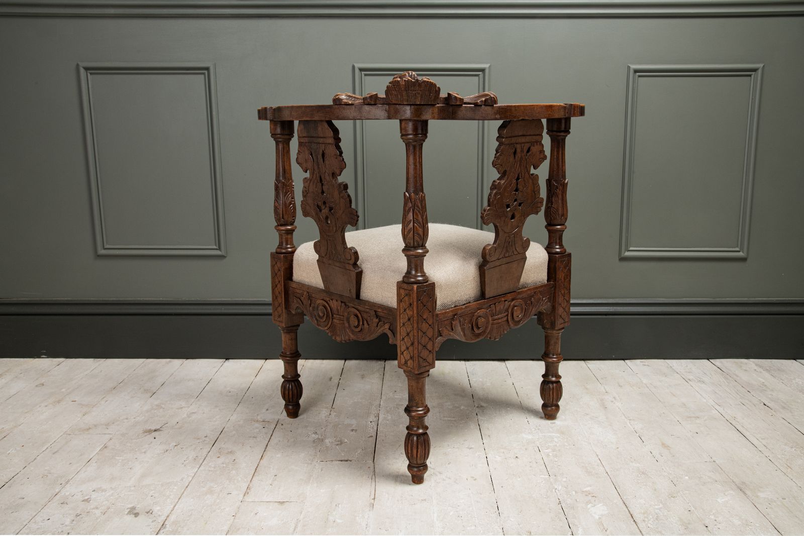 A Carved Italian Walnut Figural Corner Chair, C.1860 photo furniture