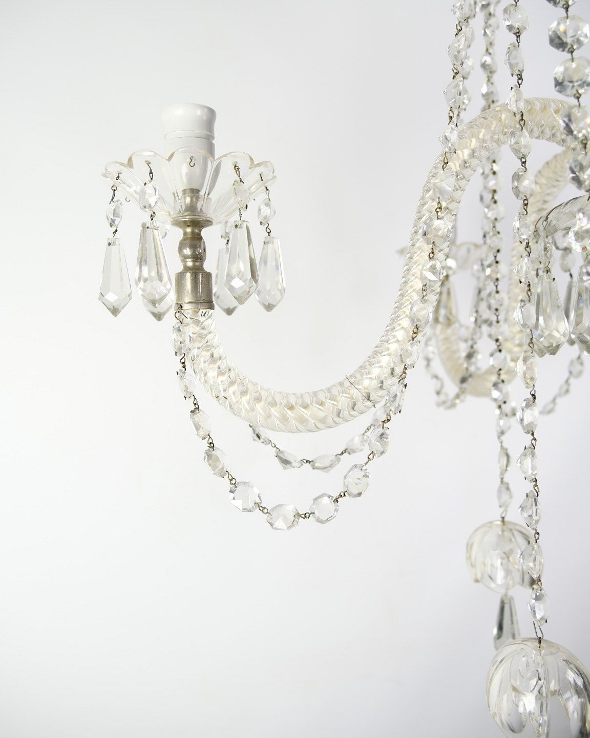 Prism Chandelier With Five Glass Arms & Electric Light Source  From 1890s photo vinterior