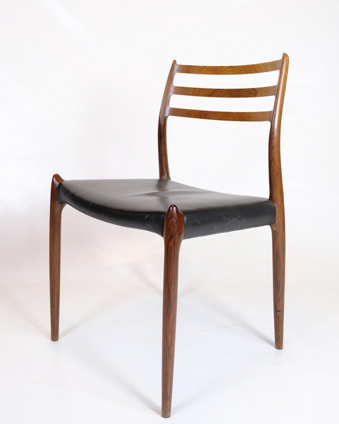 Set Of Four Dining Chairs Model 78 In Rosewood & Black Leather  By Niels Otto Møller For Jl Møllers Furniture Factory From 1950s photo for sale
