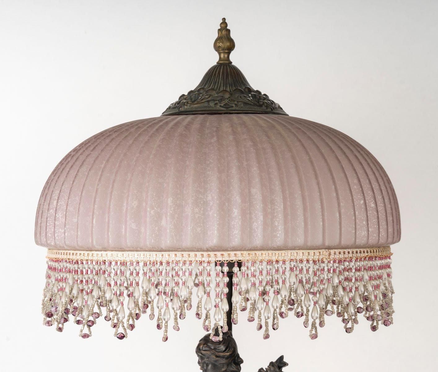 Art Nouveau Style Lamp, Bronze Sculpture, And Glass Shade. photo buy
