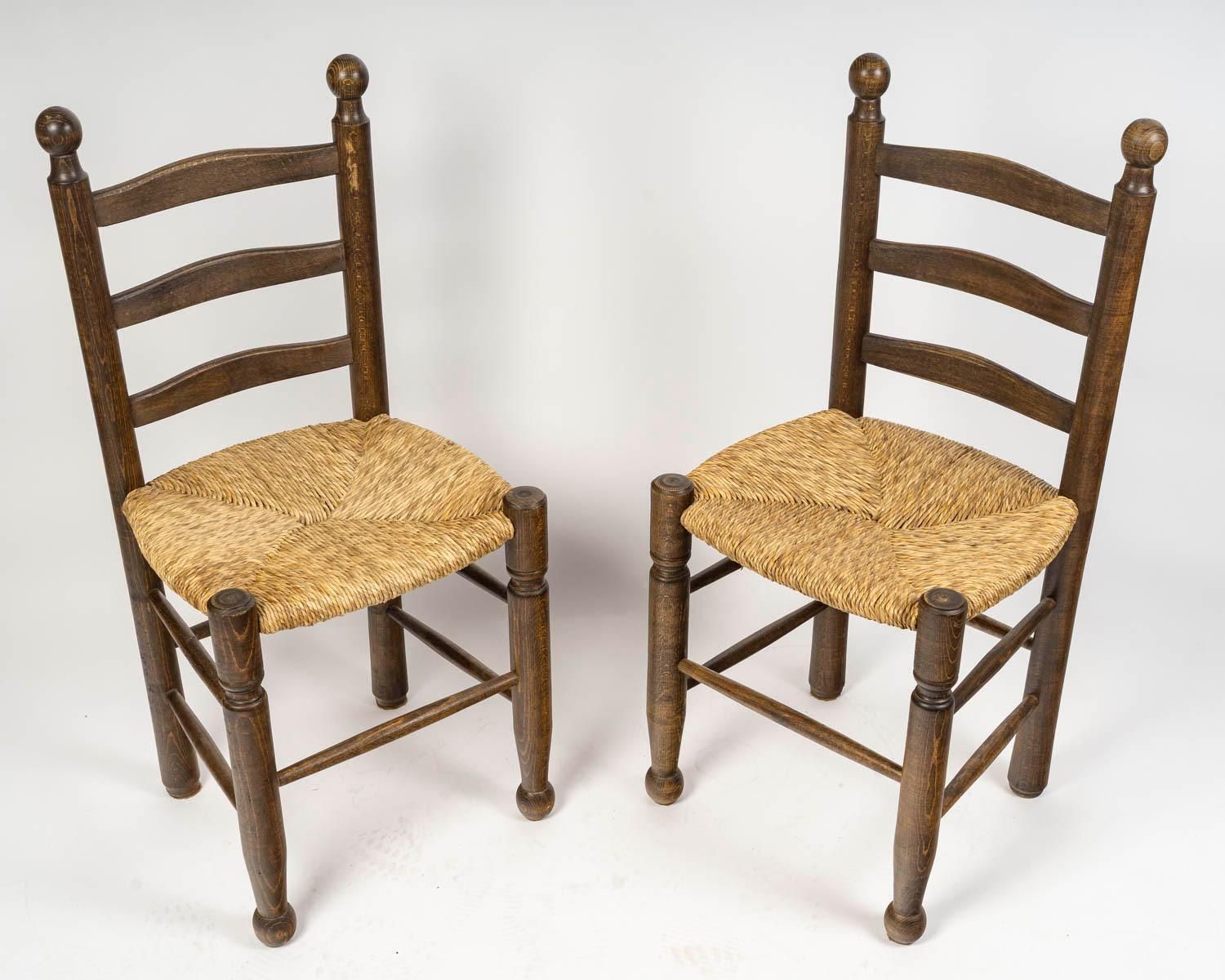 3606.0 Set Of Six Charles Dudouyt Dining Chairs In Wood And Cane, 20th Century. photo