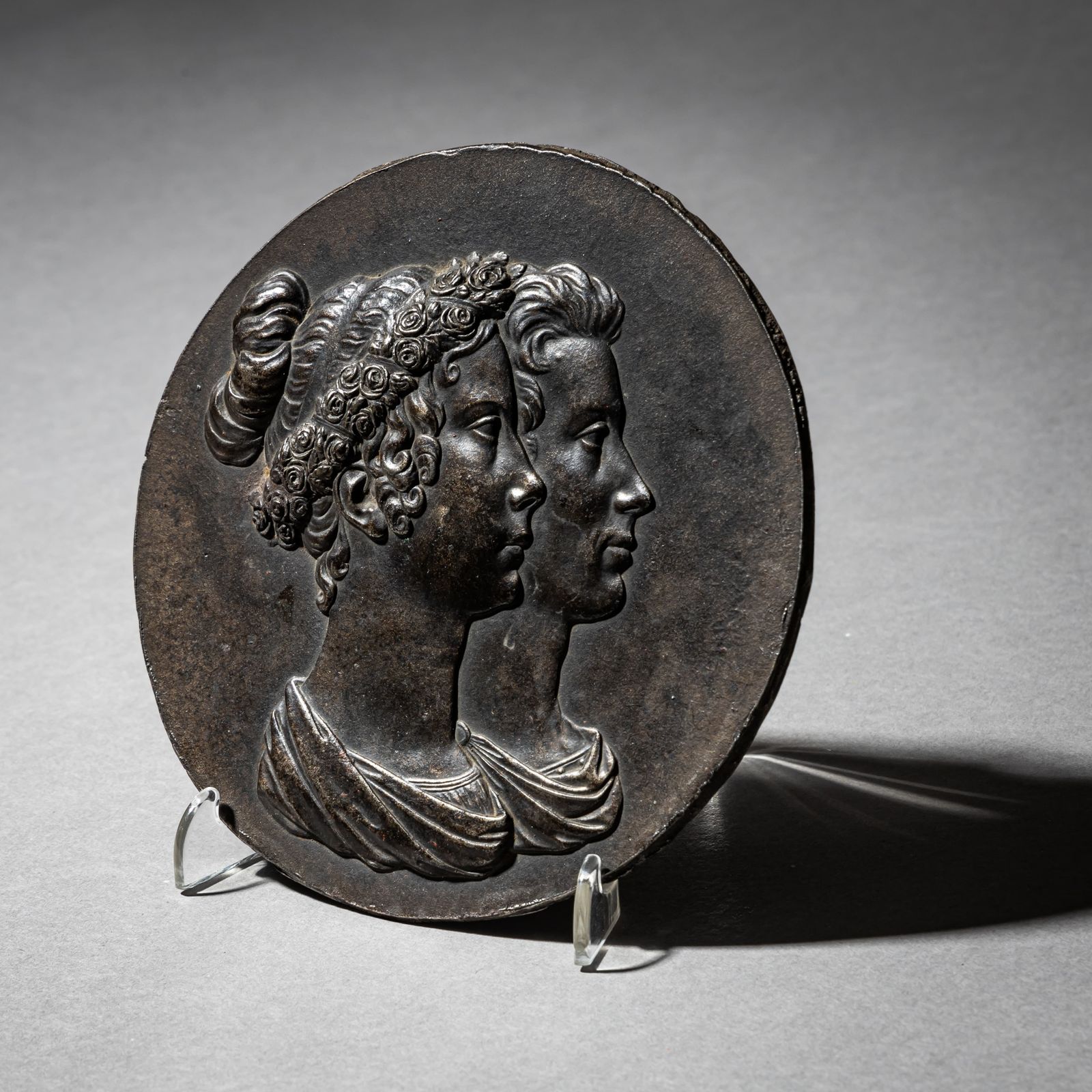 Double Portrait Relief In Medal Form, Berlin Iron, Early 19th Century photo vinterior