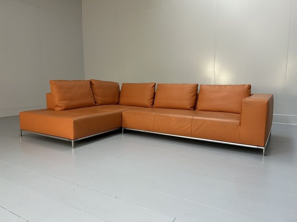 B&B Italia “George” L Shape Sofa – In Orange “Gamma” Leather photo Furniture