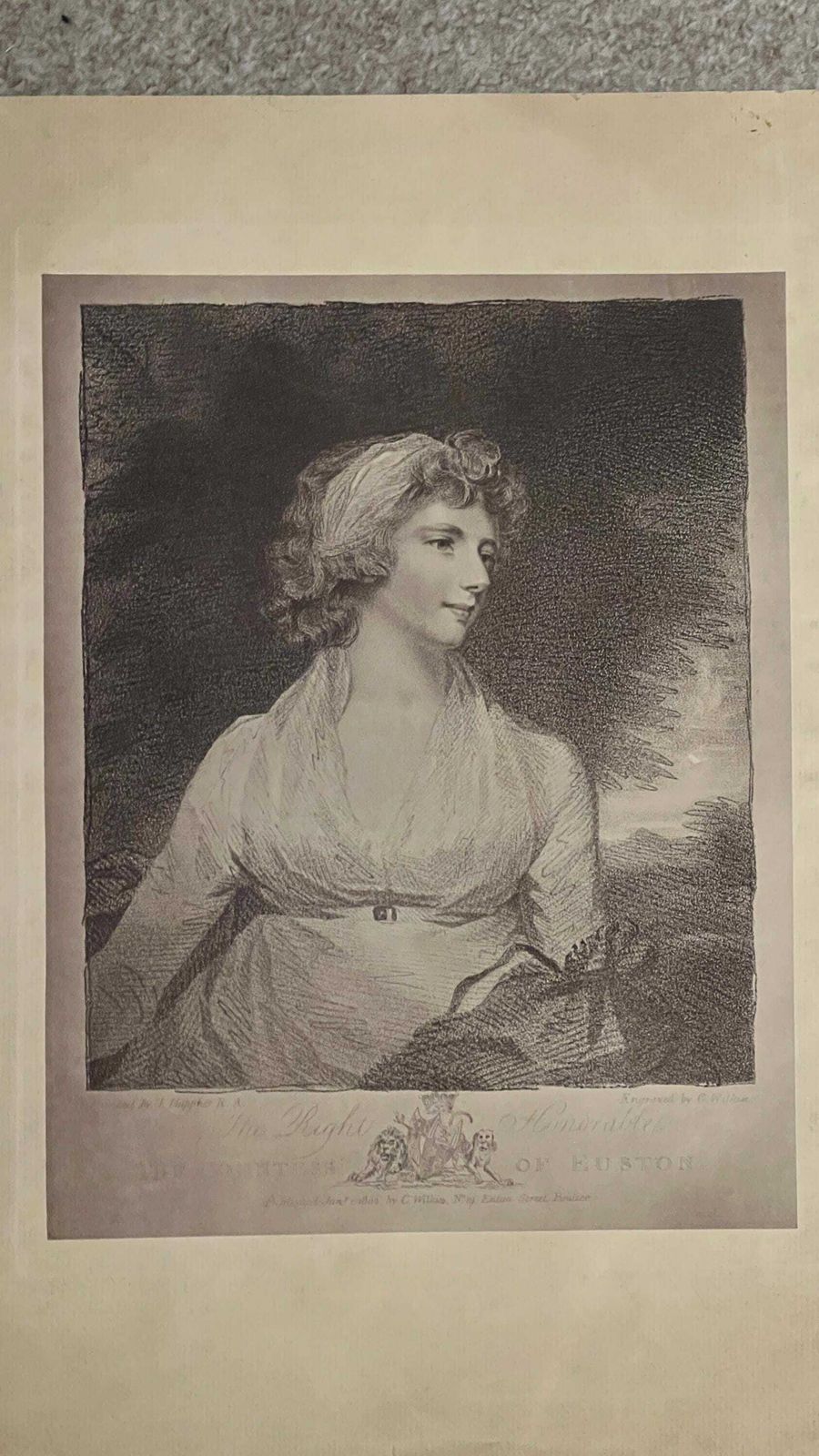 Antique 1802 Portrait Engraving Of Charlotte Fitzroy Countess Of Euston By Charles Wilkins photo furniture