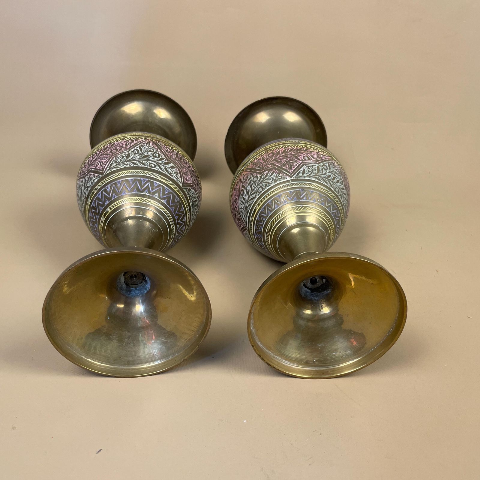 photo furniture Pair Of Antique Metal Gold Indian Patterned Brass Plant Pot Vase Jardiniere Handmade Engraved Etched Intricate Vintage Decorative Asian