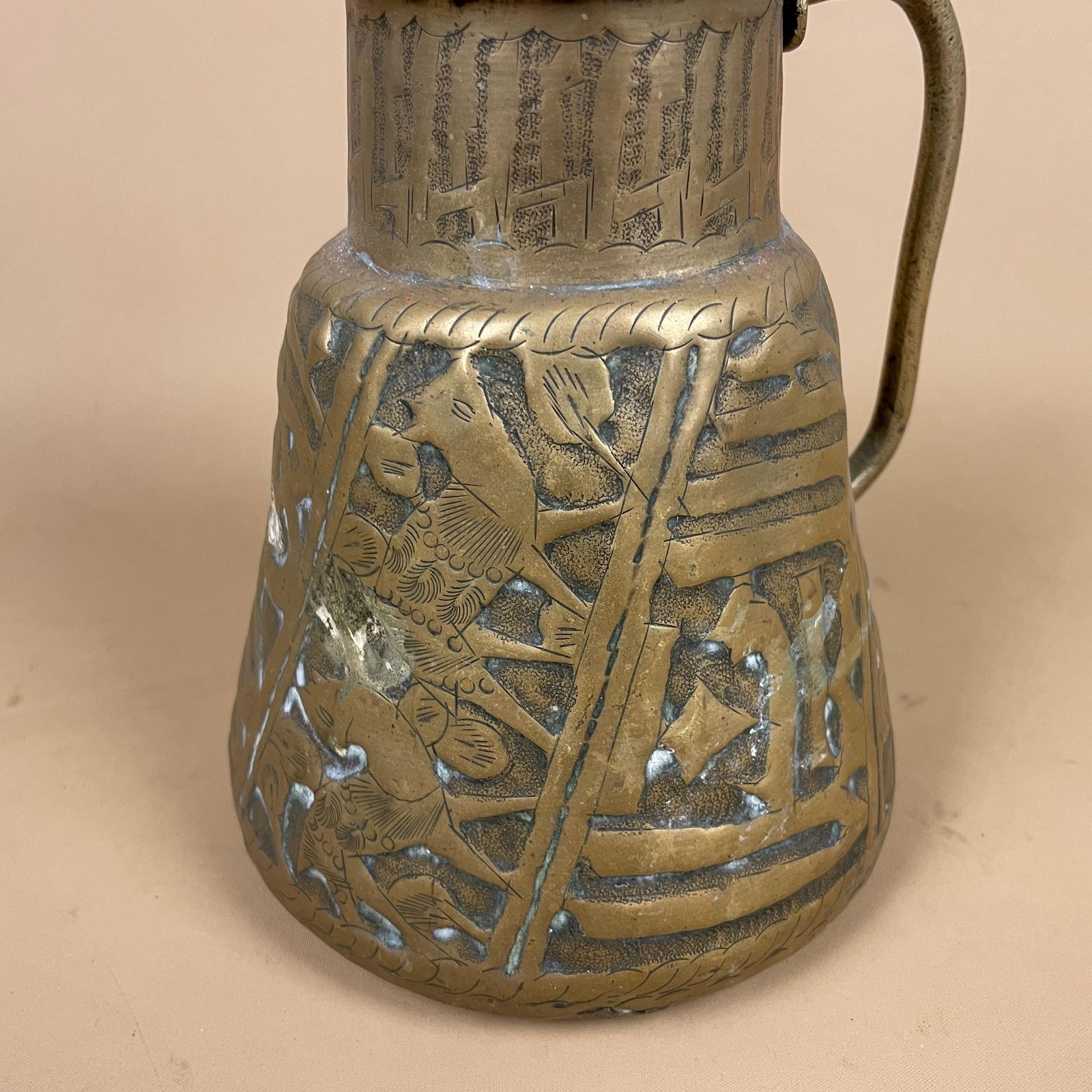Antique Metal Gold Middle East Patterned Brass Plant Pot Vase Jug Planter Jardiniere Handmade Engraved Etched Intricate Vintage Decorative photo buy