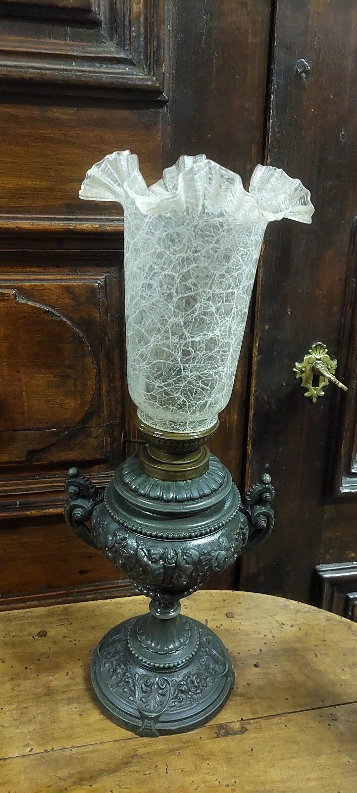 Antique Oil Light 19th Century Antimony Worked Glass Lamp photo furniture